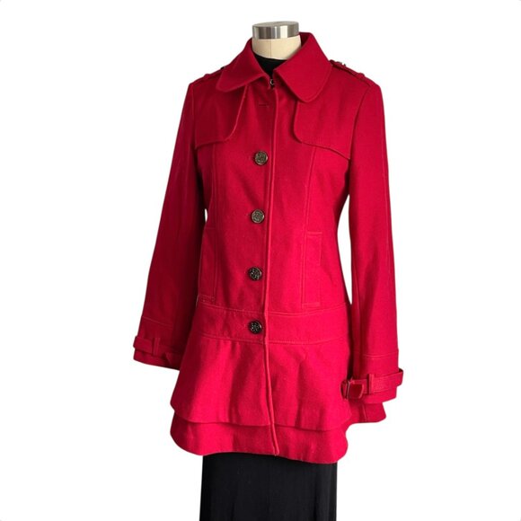 Guess Cherry Red Wool Peacoat Jacket - S - Picture 4 of 10